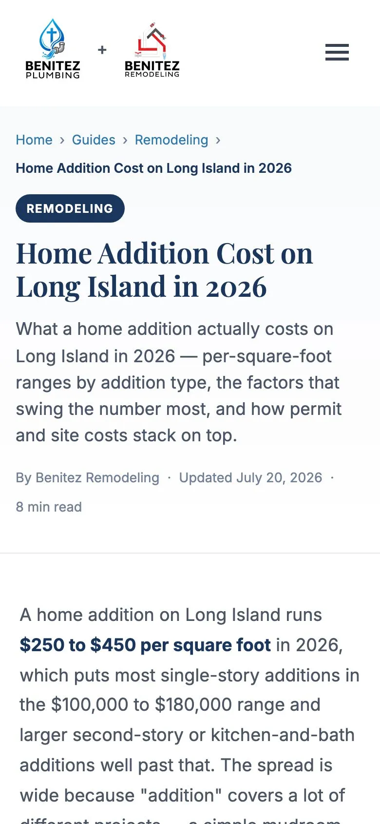 Home addition cost guide on a phone