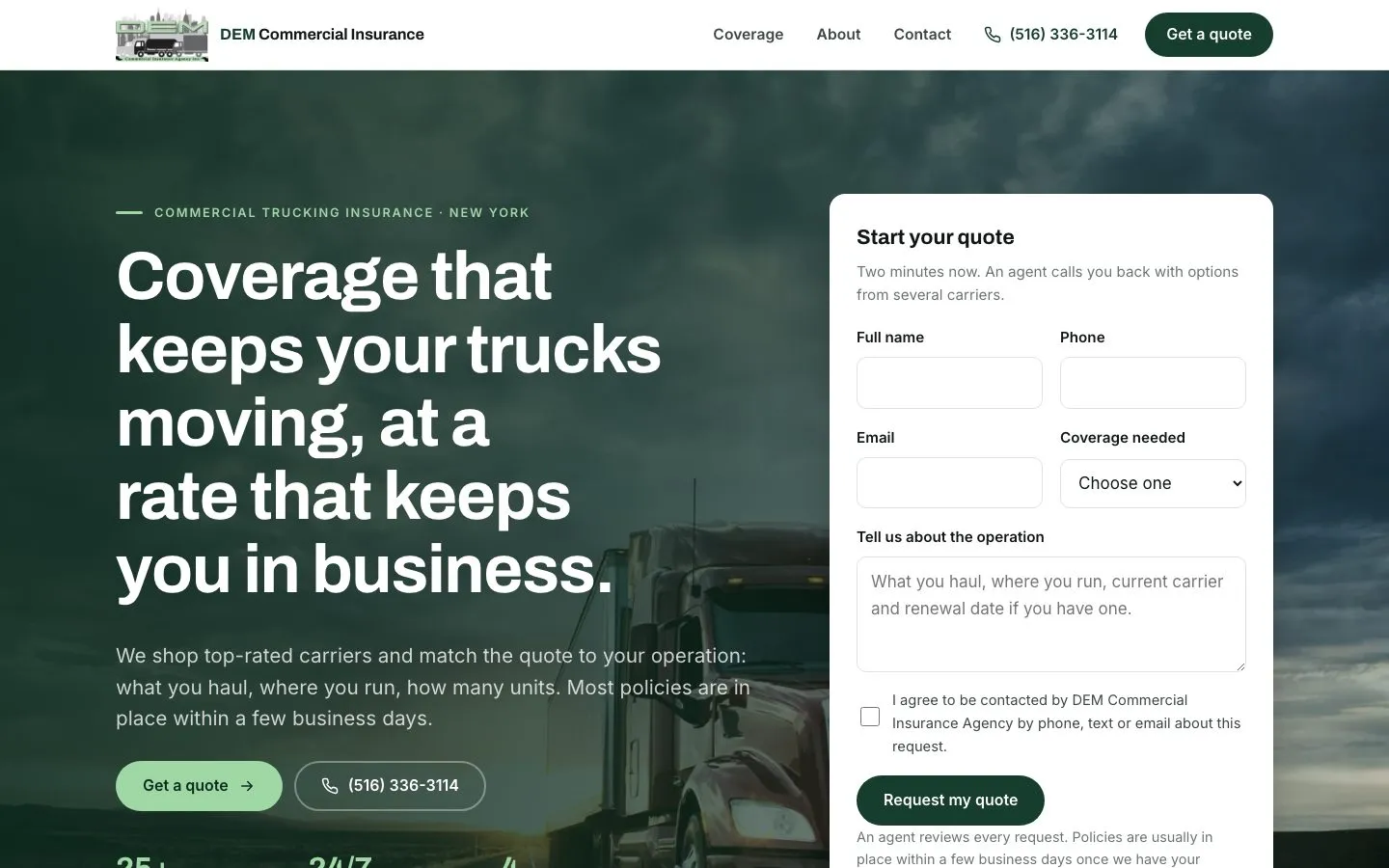DEM Insurance website, built by Webtastic